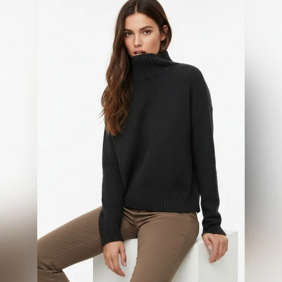 Free People Like New Afterglow Mock Neck Women's Sweater - Jet Black SP - Picture 2 of 13